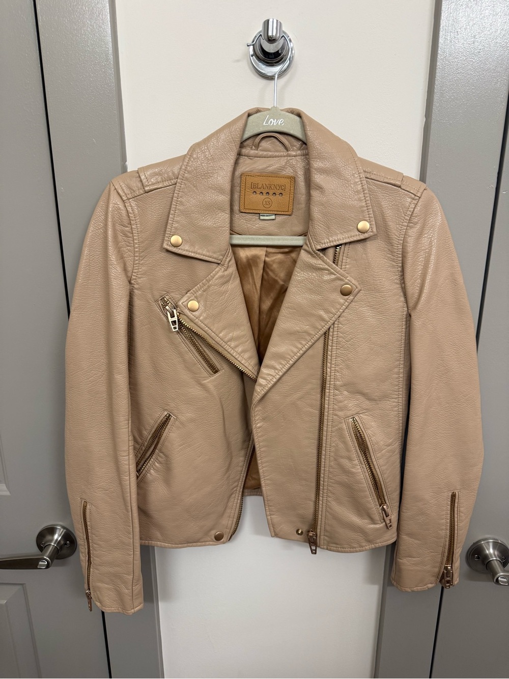 Blank NYC Women's Taupe Leather Moto Jacket